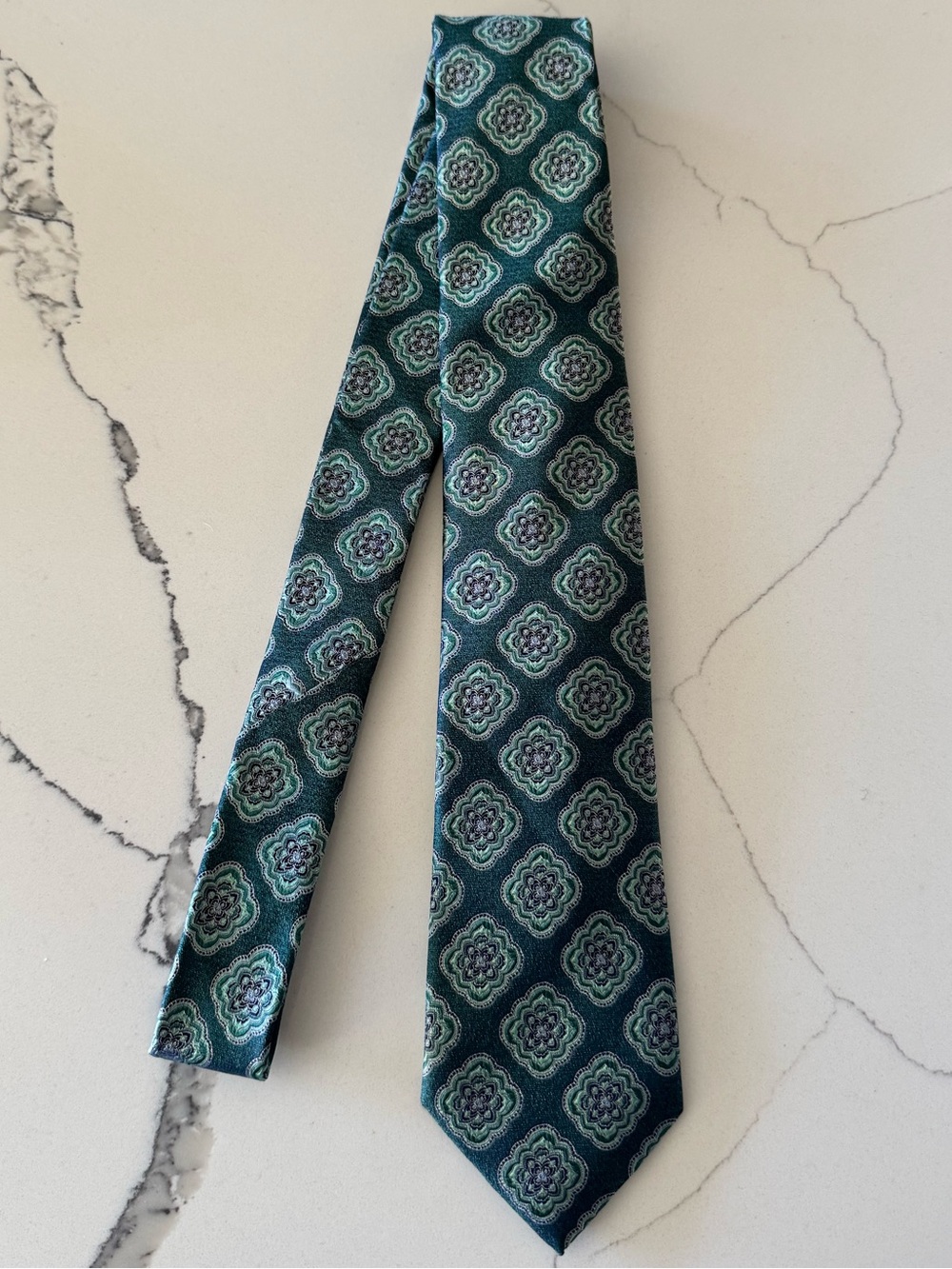 Classic Men's Broletto Teal Modern Geometric Medallion Silk Tie
